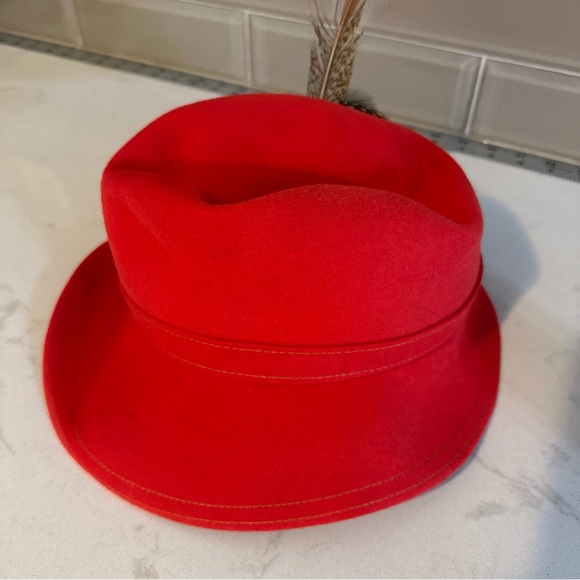 Vintage Adolfo II Geo. W Bollman 100% Wool Doeskin Felt Red Hat - Picture 4 of 8